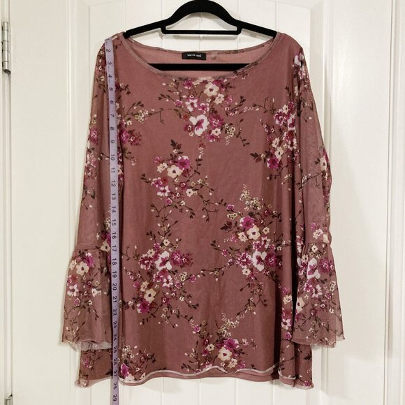 VERVE AMI Mauve long bell sleeve mesh overlay plus size blouse ~ XL XXL 2X shirt - Picture 4 of 13